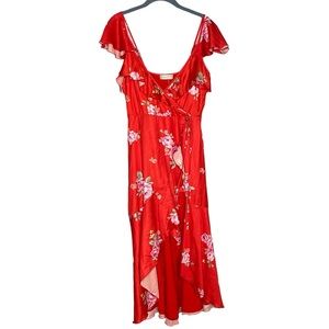 altar'd state dress red floral midi faux wrap new with tags women’s size small